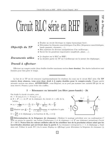 Résonances du circuit RLC en RHF