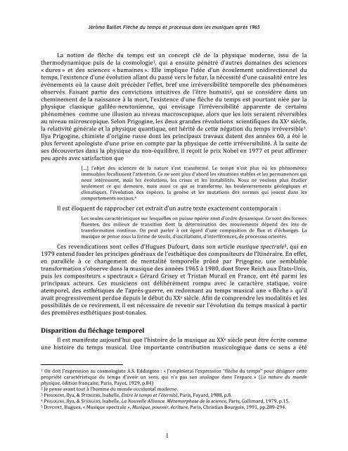 Flèche du temps et processus dans les musiques après 1965