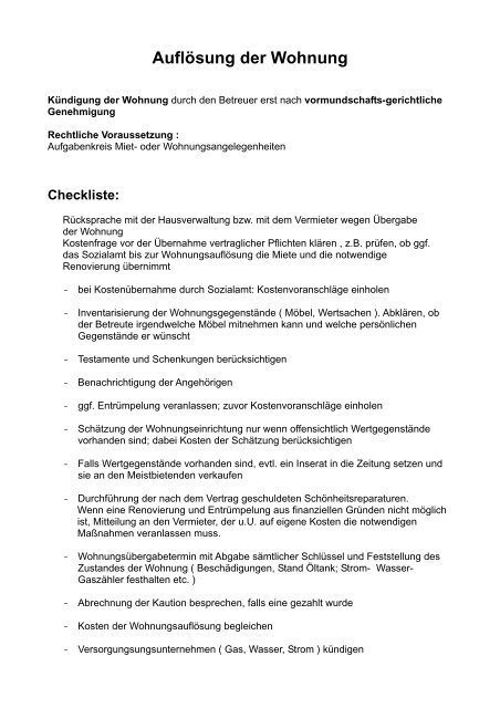 Checkliste Auflösung der Wohnung - BTV Kibo