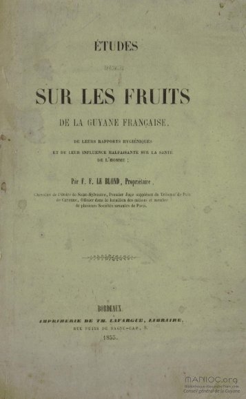 Etudes spéciales sur les fruits de la Guyane Française, de ... - Manioc