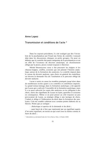 Anne Lopez Transmission et conditions de l'acte * - Ecole de ...
