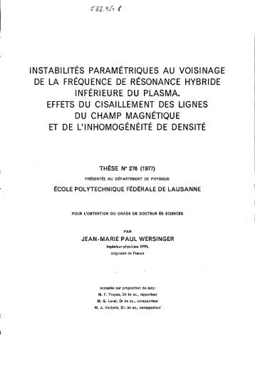 1 nstabi lités paramétriques au vois1 nage de la fréquence ... - EPFL