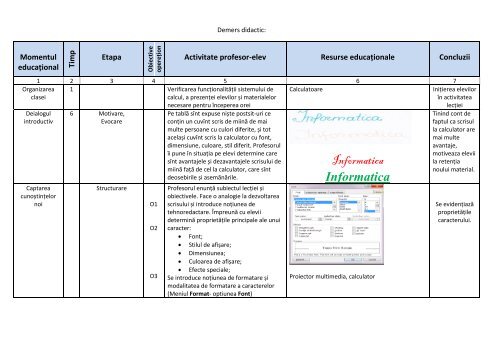 Parcurs didactic explicit Disciplina: Informatica Clasa: a VII-a ...