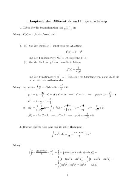 Hauptsatz Der Integral Und Differentialrechnung Hauptsatz der Differential- und Integralrechnung