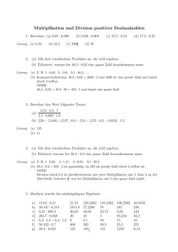 Multiplikation und Division positiver Dezimalzahlen