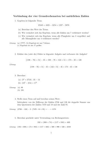 Verbindung der vier Grundrechenarten bei natürlichen Zahlen