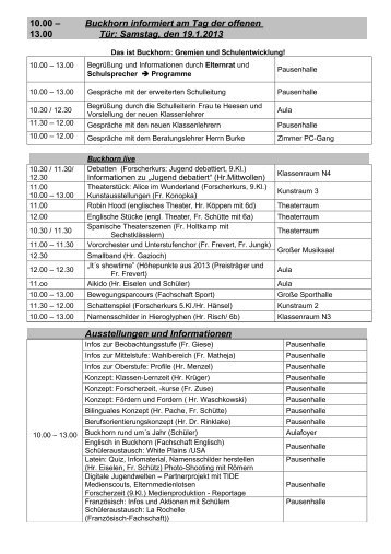 10.00 – 13.00 Buckhorn informiert am Tag der offenen Tür: Samstag ...