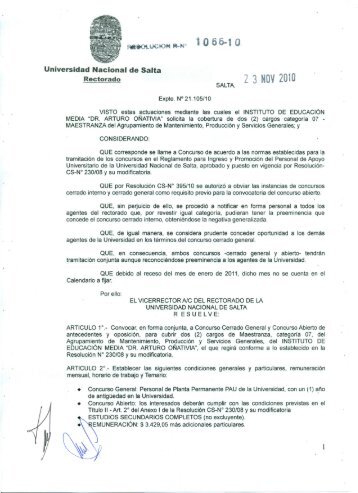 2 3 NOV 2010 - Boletín Oficial - Universidad Nacional de Salta