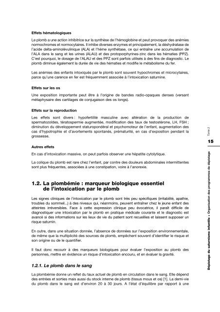 Dépistage du saturnisme infantile - Institut de veille sanitaire