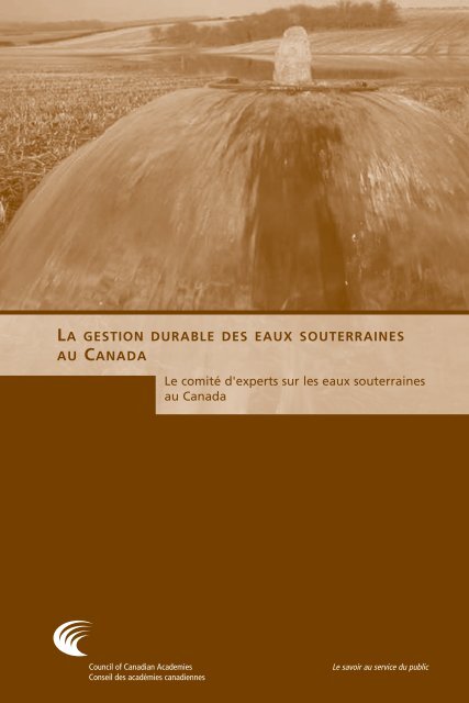 LA GESTION DURABLE DES EAUX SOUTERRAINES AU CANADA