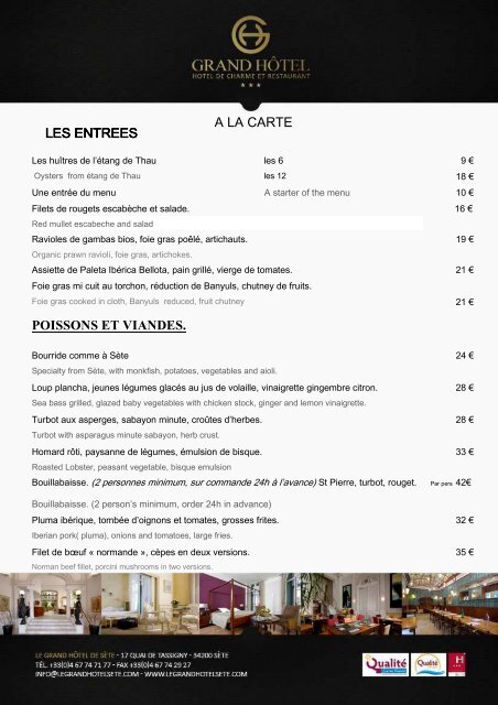 Voir le Menu de la saint Valentin - Le Grand Hôtel de Sète