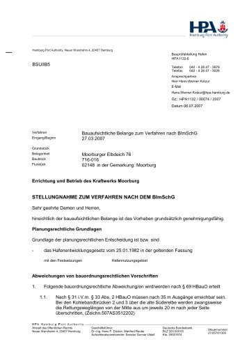HPA - Bauprüfabteilung Hafen - BUND Hamburg