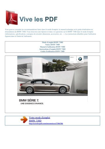 Manuel d'utilisation BMW 730D - VIVE LES PDF