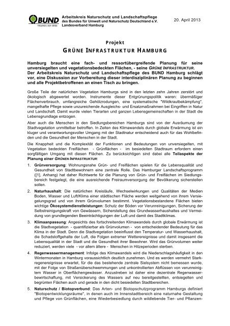 Projekt GRÜNE INFRASTRUKTUR HAMBURG ... - BUND Hamburg
