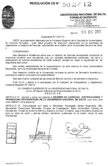 RESOLUCIÓN - Boletín Oficial - Universidad Nacional de Salta