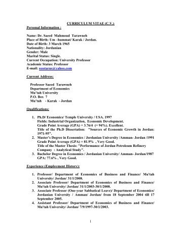 CV Dr. Saeed Mahmoud Tarawneh.pdf - Faculty of Business