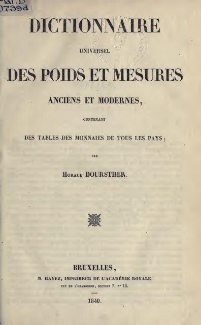 Dictionnaire universel des poids et mesures anciens et modernes ...