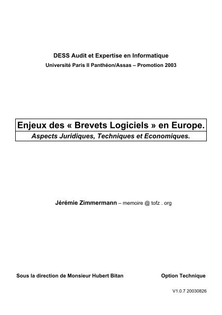 Enjeux des "Brevets Logiciels" en Europe - FFII