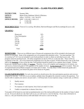 Accounting 2303 -- class policies (mwf) - Baylor University