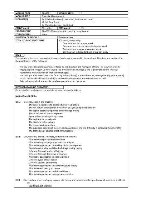 MODULE CODE BEA3001 MODULE LEVEL 3 MODULE TITLE ...