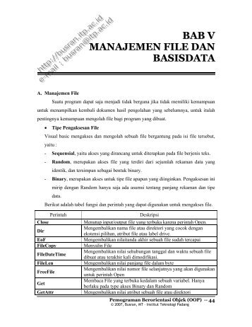 BAB V MANAJEMEN FILE DAN BASISDATA