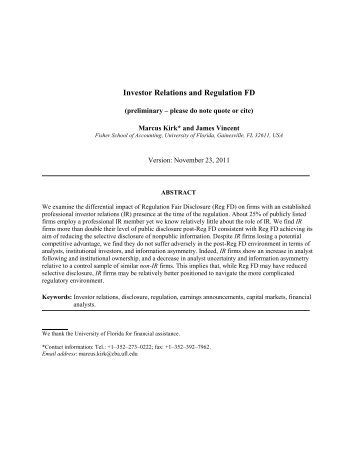 Investor Relations and Regulation FD