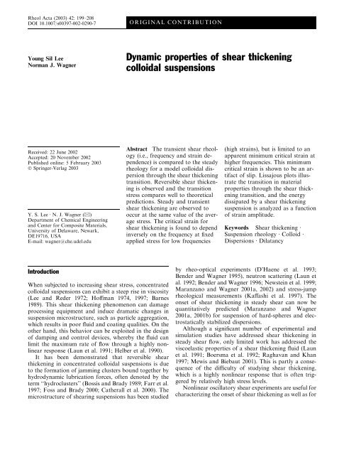 Dynamic properties of shear thickening colloidal suspensions