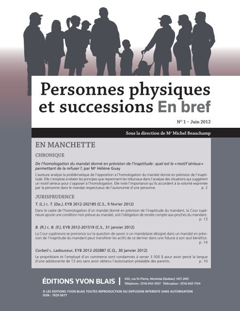 Personnes physiques et successions En bref - Éditions Yvon Blais