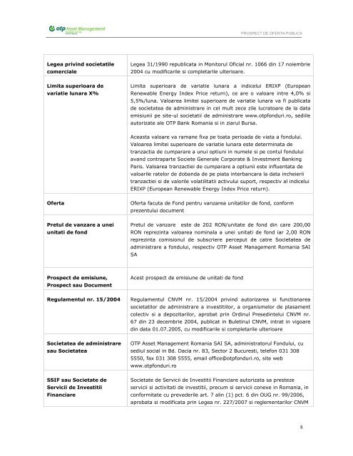 Prospect OTP Green Energy - Bursa de valori Bucure?ti