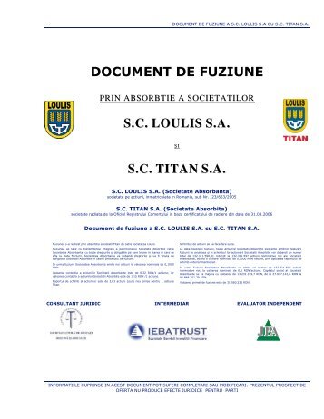 document de fuziune sc loulis sasc titan sa - Bursa de valori Bucure?ti