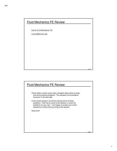 Fluid Mechanics FE Review Fluid Mechanics FE ... - Inside Mines