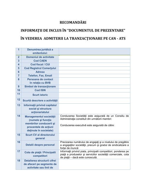 Documentul de Prezentare pentru listare