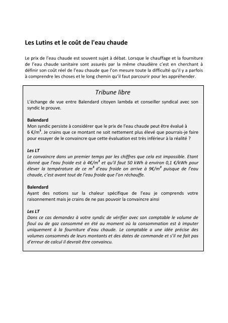 Le Coût De Leau Chaude Le Coup De Gueule Des Lutins