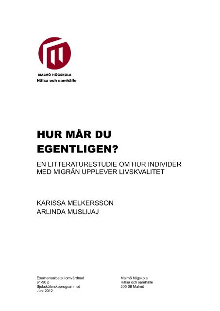 Migraine - Cuppsats.pdf - MUEP - Malmö högskola