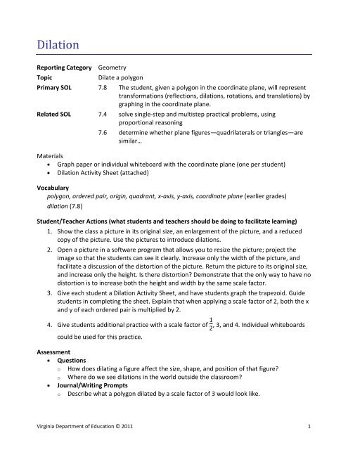 Dilation; Geometry; 7.8 - Virginia Department of Education