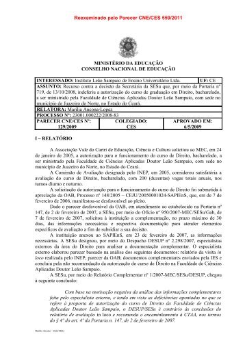 Parecer CNE/CES nº 129/2009, aprovado em 6 de maio de 2009