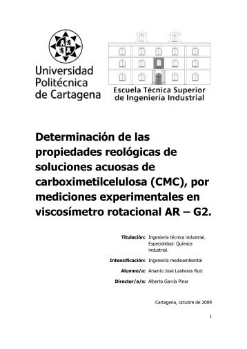 tablas de datos de las rampas de velocidad de carboximetil celulosa ...