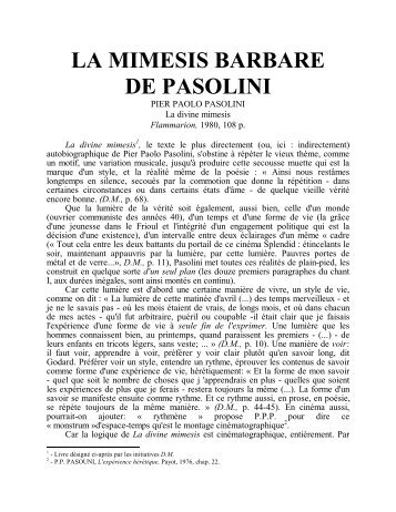 LA MIMESIS BARBARE DE PASOLINI - Carasco, Raymonde