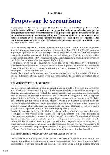 Article secourisme 4 (Propos sur le secourisme ... - Urgence Pratique