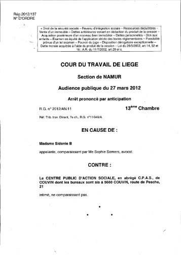 COUR DU TRAVAIL DE LIEGE • •