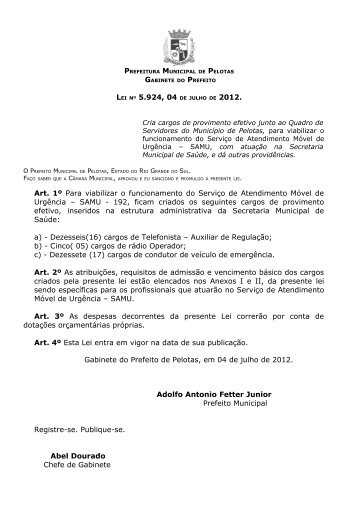 lei n° 5.924, de 04 de julho de 2012 - Prefeitura Municipal de Pelotas