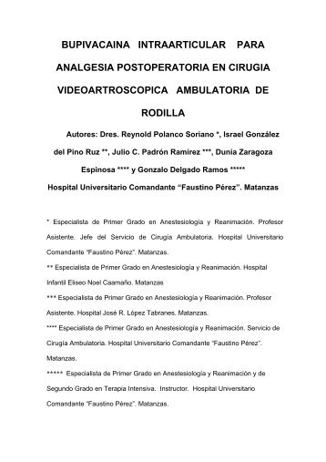 bupivacaina intraarticular para analgesia postoperatoria en cirugia ...
