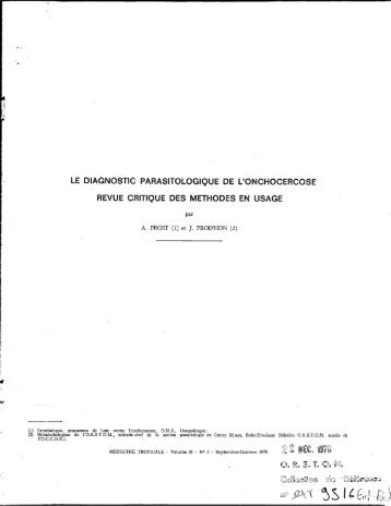 Le diagnostic parasitologique de l'onchocercose : revue ... - IRD
