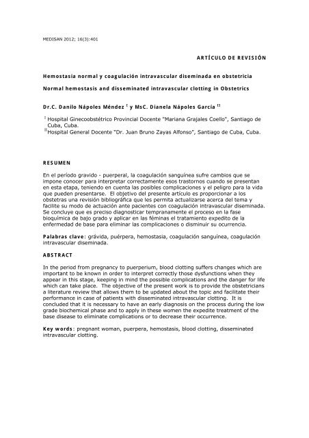 Hemostasia normal y coagulación intravascular diseminada en ...