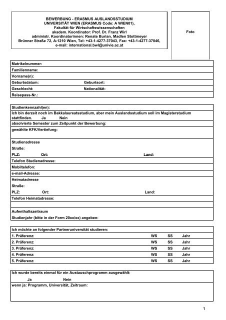 Bewerbungsbogen - Internationale Austauschprogramme ...