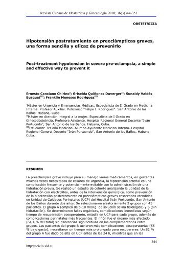 Hipotensión postratamiento en preeclámpticas graves ... - Infomed