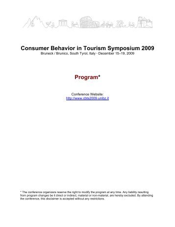 Consumer Behavior in Tourism Symposium 2009 Program*