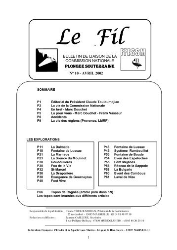 Le Fil n°10 - Avril 2002 - Plongée souterraine française