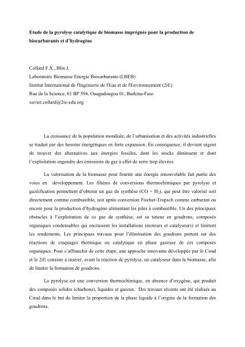 Etude de la pyrolyse catalytique de biomasse imprégnée pour la ...