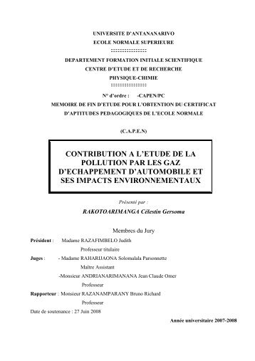 contribution a l'etude de la pollution par les gaz d'echappement d ...